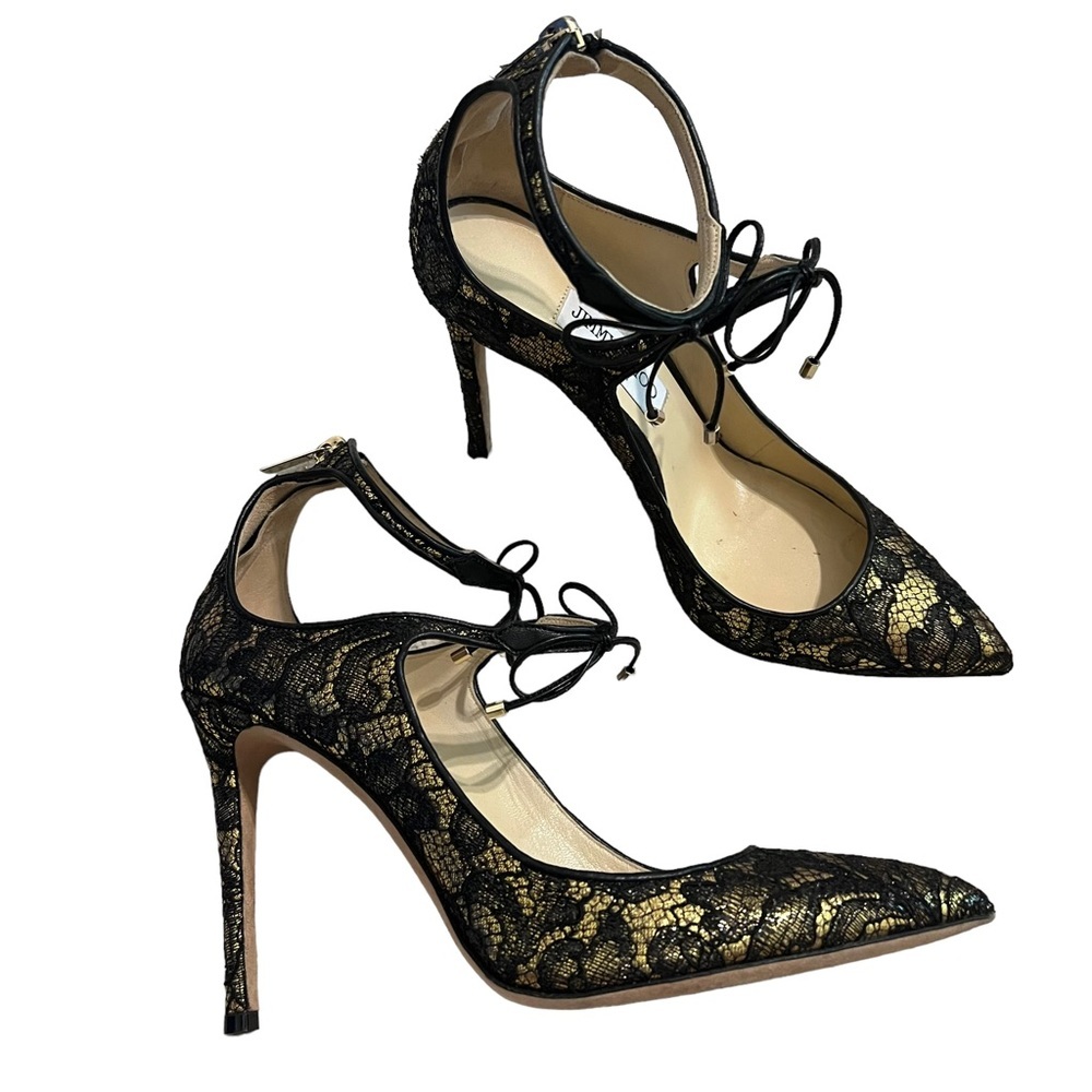 Jimmy Choo Black and Gold Lace Heels